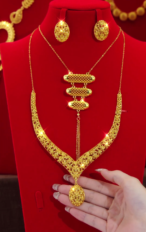 18K Gold-Plated Alloy Bridal Eternity Jewelry Set