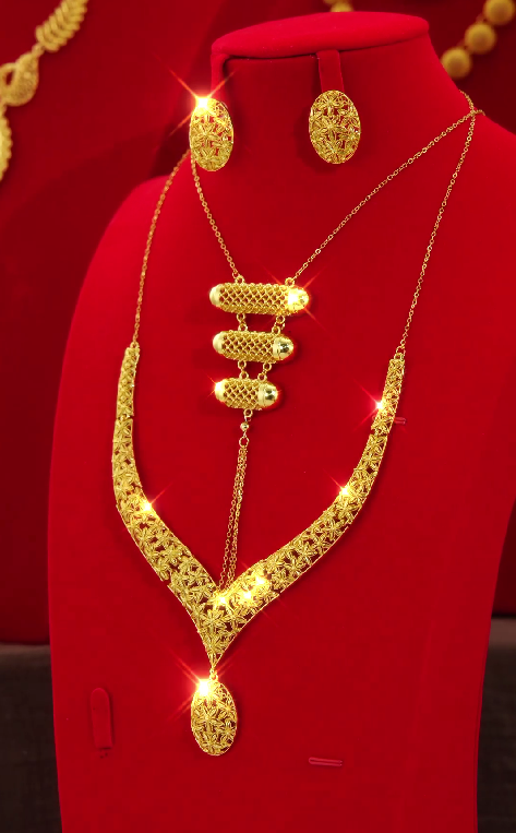 18K Gold-Plated Alloy Bridal Eternity Jewelry Set