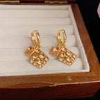 14K Gold Double-Layer Diamond-Set Rhombus Earrings