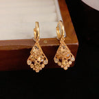 14K Gold Double-Layer Diamond-Set Rhombus Earrings